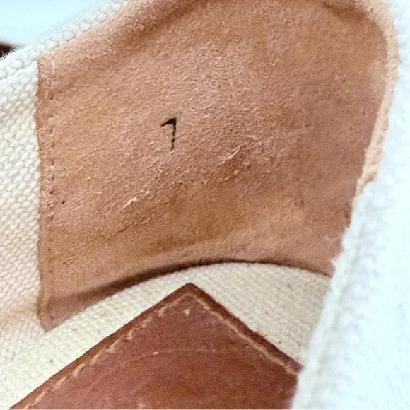 TORY BURCH Filipa Espadrille Wedges Cream Canvas Logo Summer Shoes size 7 - Picture 11 of 13